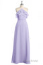 Lavender Halter Ruffled A-Line Long Bridesmaid Dresses