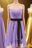 Lavender Strapless Tie-Side Short Bridesmaid Dresses