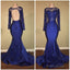 2025 Charming Royal Blue Long Sleeve Mermaid Prom Dresses