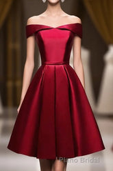 Simple Satin Burgundy Short Formal Prom Dresses, Burgundy Homecoming Dresses