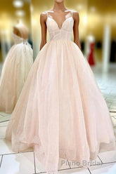 Elegant Straps Lace-Up Back Blush Long Formal Prom Dresses
