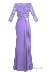Crew Neck Lace Ruffles Lavender Mother of Bridal Dress