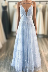 Deeep V-neck Embroidery Pink Long Formal Prom Dresses