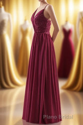 Wine Red Chiffon A-line Long Pleated Bridesmaid Dresses