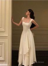 Lovely Ivory Chiffon Straps Long Party Dress Prom Dress, Ivory Wedding Party Dress