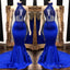 2025 High Neck Beaded Mermaid Royal Blue Prom Dresses
