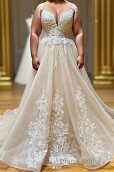 Champagne Sleeveless Round Neck Tulle Lace Long Formal Prom Dresses