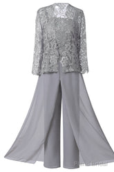 Mother of the Bride Dresses, Lace Chiffon Three-Piece Plus Size Mother of the Bride Pant Suits