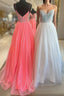 A-line Sparkly Plunging V-Neck Spaghetti Straps Sequins Top Long Formal Prom Dresses