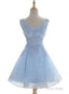 Light Blue Cute V Neckline Lace Short Party Dress, Lace Formal Dress, Lace Party Dresses, B0622