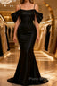 Black Off The Shoulder Criss-Cross Back Long Satin Formal Prom Dresses