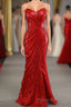 Sheath Sweetheart Red Sequins Formal Prom Dresses with Sequins