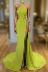 Unique Ginger yellow Triangle Neck Sexy high side-cut Long Evening Dresses