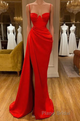 Gorgeous Spaghetti Strap Unique Round Cup High split Red Formal Prom Dresses