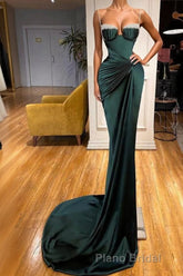 Gorgeous Dark Green Spaghetti-Straps Mermaid Formal Prom Dresses With Beadings