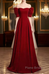 Classic Off Shoulder Long Maroon Formal Prom Dresses