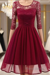 Classy Short Vintage Maroon Formal Prom Dresses with Sleeves
