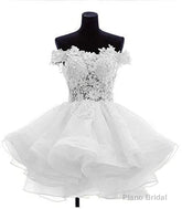 Cute Off The Shoulder Homecoming Dresses, Ivory Lace Beaded Homecoming Dresses