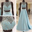 Blue Two Piece Bead Top Ball Gown Formal Prom Dresses