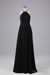 Elegant Keyhole Halter Lace Long Bridesmaid Dresses