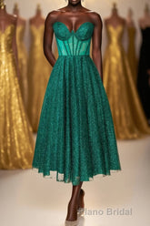 Green Corset A-line Tea Length Dresses