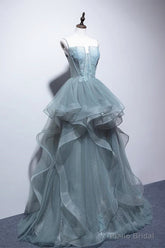 Green Lace Long Prom Dresses, Green Lace Long Formal Evening Dresses