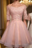 Off Shoulder Half Sleeve Appliques Short Homecoming Dresses