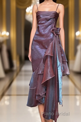 Spaghetti Straps Purple Mermaid Vintage Ruffled Formal Prom Dress