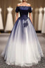 Modest Royal Blue Long Flowy Evening Formal Prom Dresses With Lace Appliques