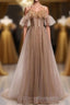 Formal Long A-line Tulle Formal Prom Dresses Lace Up Simple Evening Dresses