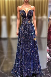 Chic Long Strapless Sparkly Tight Formal Prom Dresses Formal Party Dresses