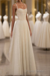 Champagne Tulle Long Formal Prom Dresses, Champagne Tulle Prom Dresses