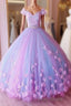 Princess Pink and Blue Ball Gown Formal Prom Dresses with Flowers, Quinceanera Dresses