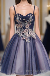 Cute Lace Tulle Short A Line Formal Prom Dresses, Homecoming Dresses