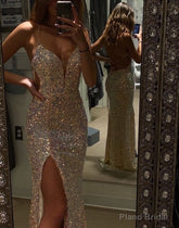 A-line V Neck Prom Dresses With Split Prom Evening Dress