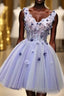 Purple V Neck A Line Homecoming Dresses