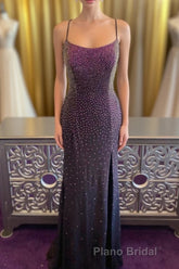 Dark Purple Lace-Up Back Mermaid Formal Prom Dresses with Beading