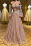 Blush Corset Off the Shoulder Long Formal Prom Dresses with Appliques