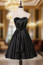 A-Line Black Satin Sweetherat Pleats Homecoming Dresses