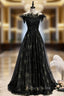 A-Line Black Sequins Off the Shoulder Feather Formal Prom Dresses