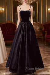 A Line Black Velvet Long Formal Prom Dresses Beaded Birthday Party Dresses