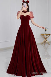 A line Burgundy Evening Party Dress Velvet Long Prom Dress