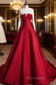 A-Line Burgundy Satin Long Formal Prom Dresses, Burgundy Long Formal Dresses