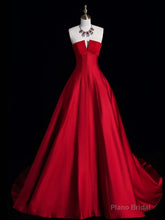 A-Line Burgundy Satin Long Prom Dress, Burgundy Long Formal Dress