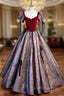 A-Line Burgundy Velvet Short Sleeve Bow Formal Prom Dresses