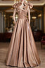 A-line Champagne Satin Bow Formal Prom Dresses