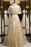 A-Line Champagne Tulle Appliques Formal Prom Dresses