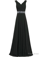 A-Line Chiffon V-neck Floor Length Bridesmaid Dress With Beading