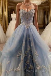 A-Line Floor-Length Lace Formal Prom Dresses, Sweetheart Formal Prom Dresses, Charming Evening Dresses