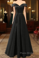 A-Line Green Off Shoulder Long Formal Prom Dresses, Green Formal Evening Dresses